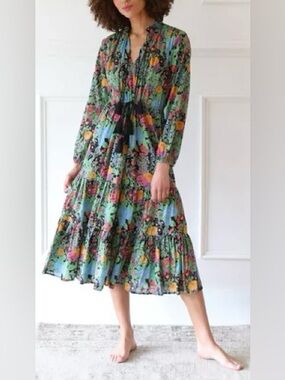 Mille Astrid Midi Dress Botanica Floral Tiered | L